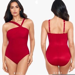 NWT Miraclesuit Rock Solid Europa One Piece Swimsuit in Grenadine Red Size 16